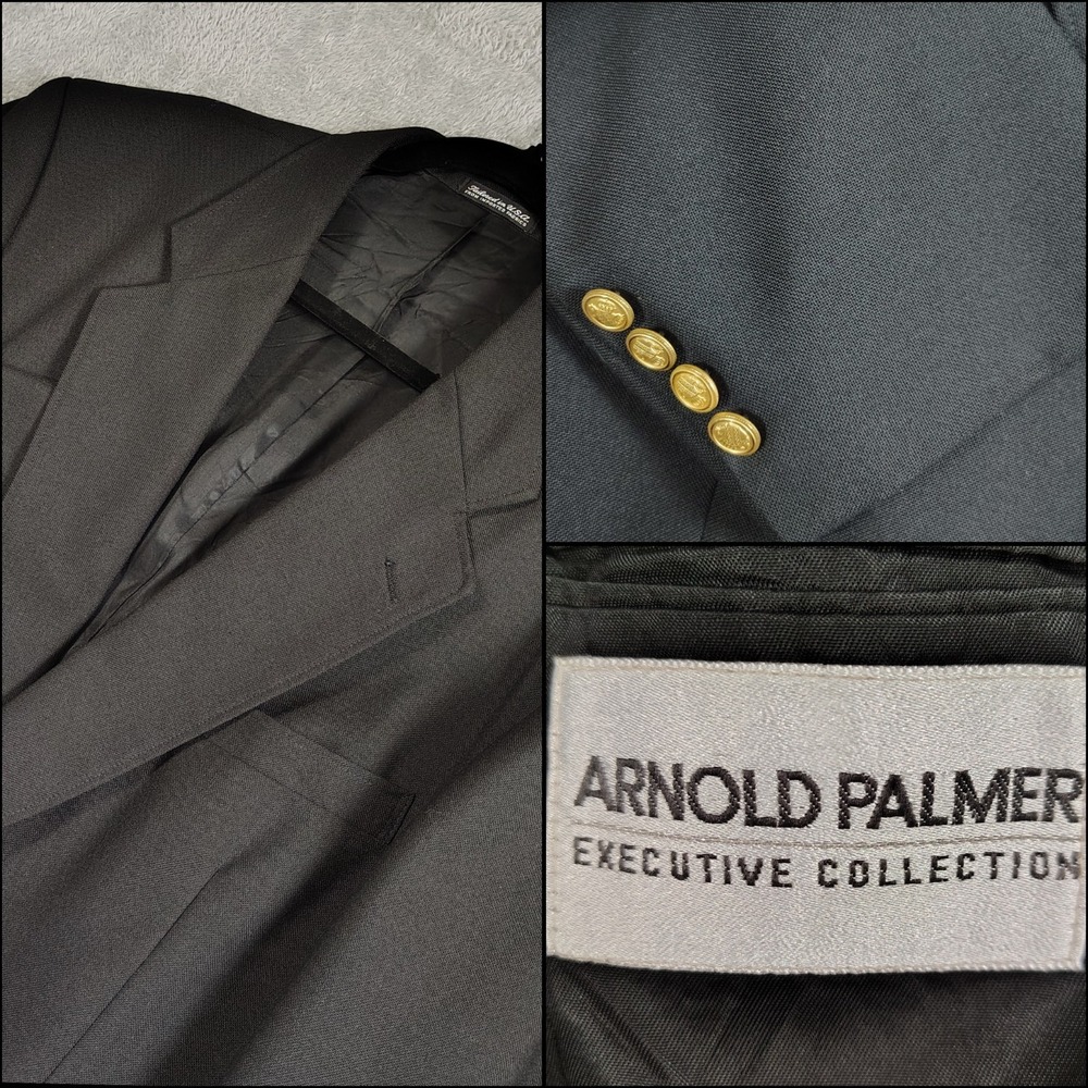 Arnold Palmer Executive Collection Sport Coat Mens 44L Black Blazer Gold Button‎